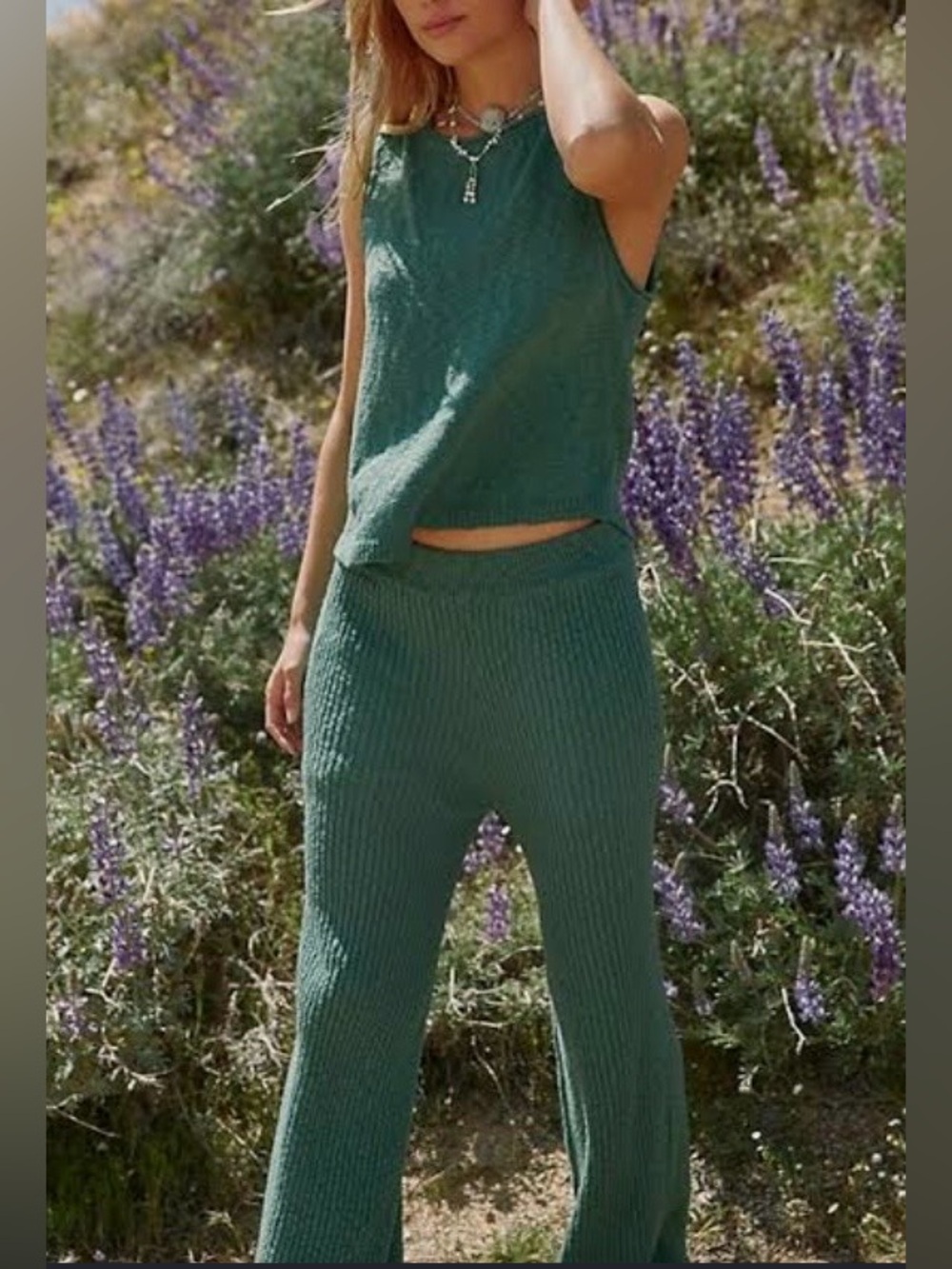 Free People Ribbed Knit Wide-Leg Pants Set